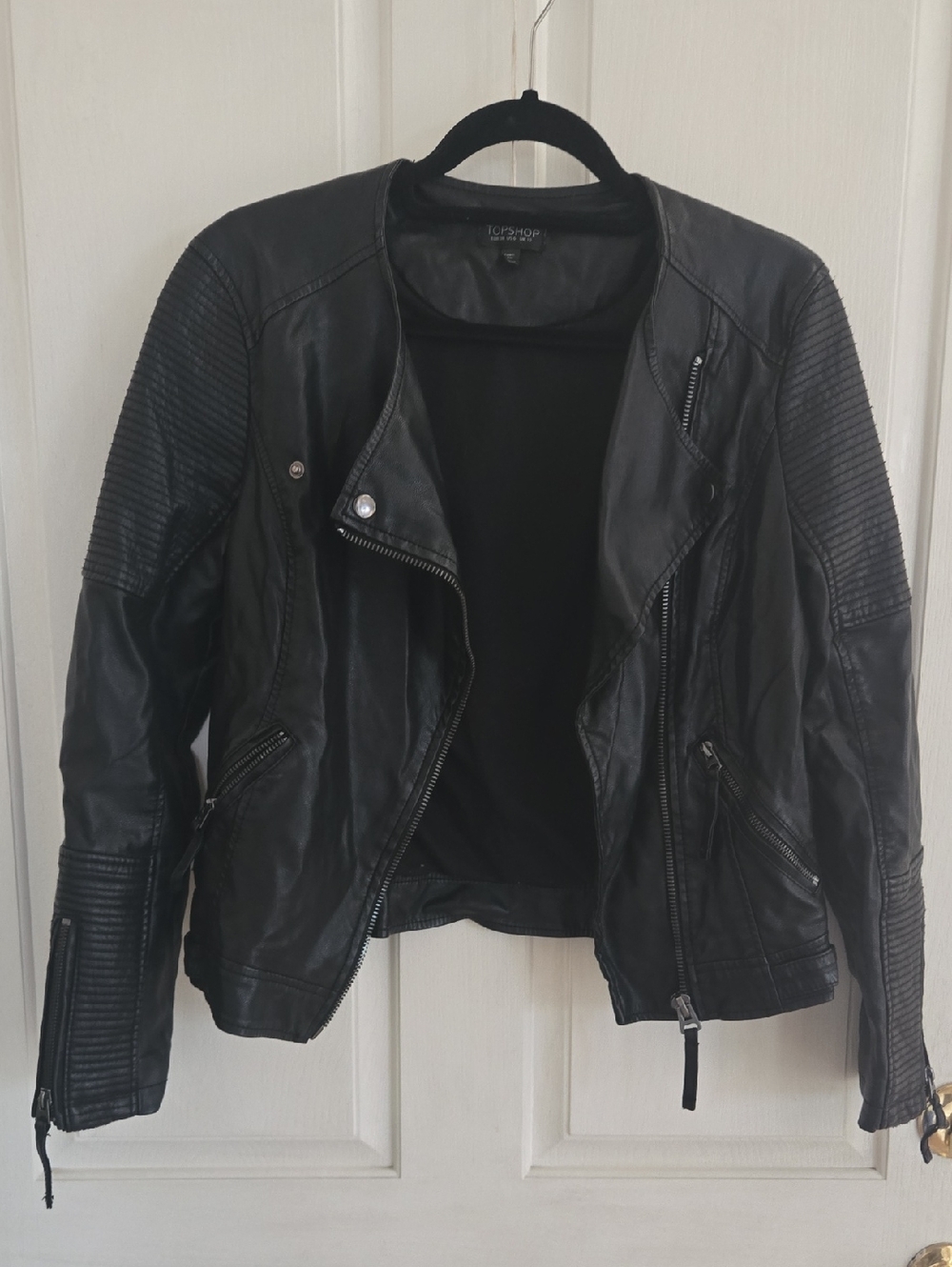 Topshop Black Quilted Sleeve Leather Moto Jacket